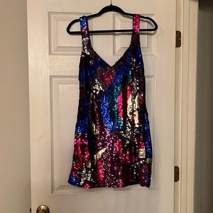 Taylor Swift Eras Outfit. Nasty Gal Sequin Beaded Dress with Stars & Hearts.